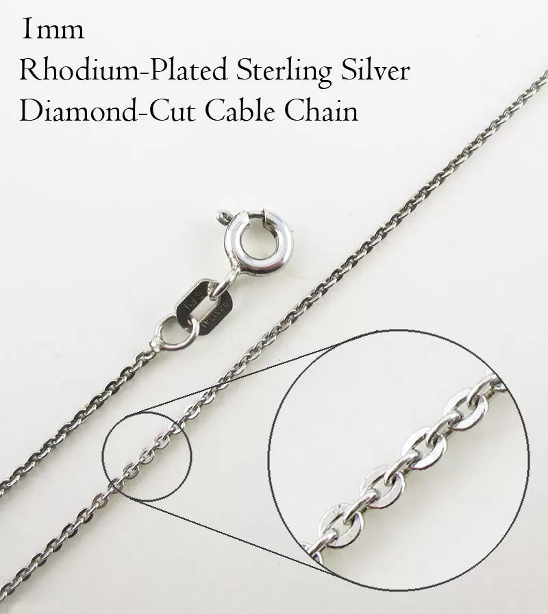 1 mm Diamond-Cut Cable Chain, Rhodium-Plated Sterling Silver