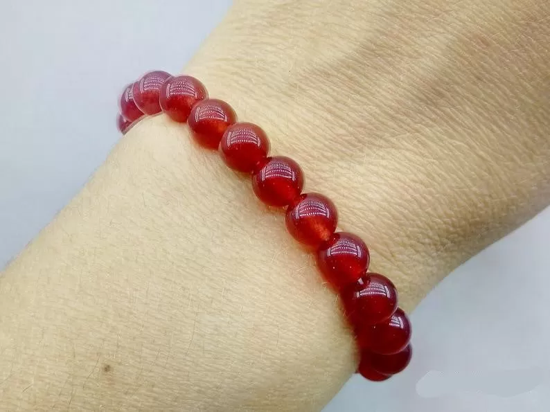 10mm Natural Red Ruby Bead Bracelet