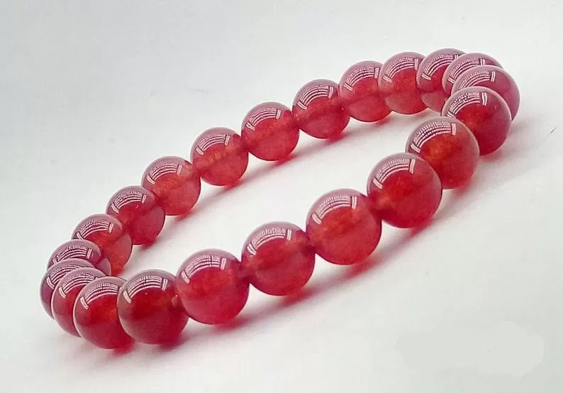 10mm Natural Red Ruby Bead Bracelet