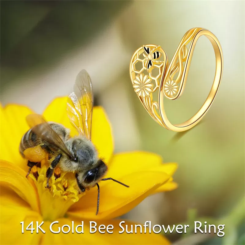 14k Gold Adjuatable Spoon Ring Open Ring Jewelry Gifts for Women Girls Her