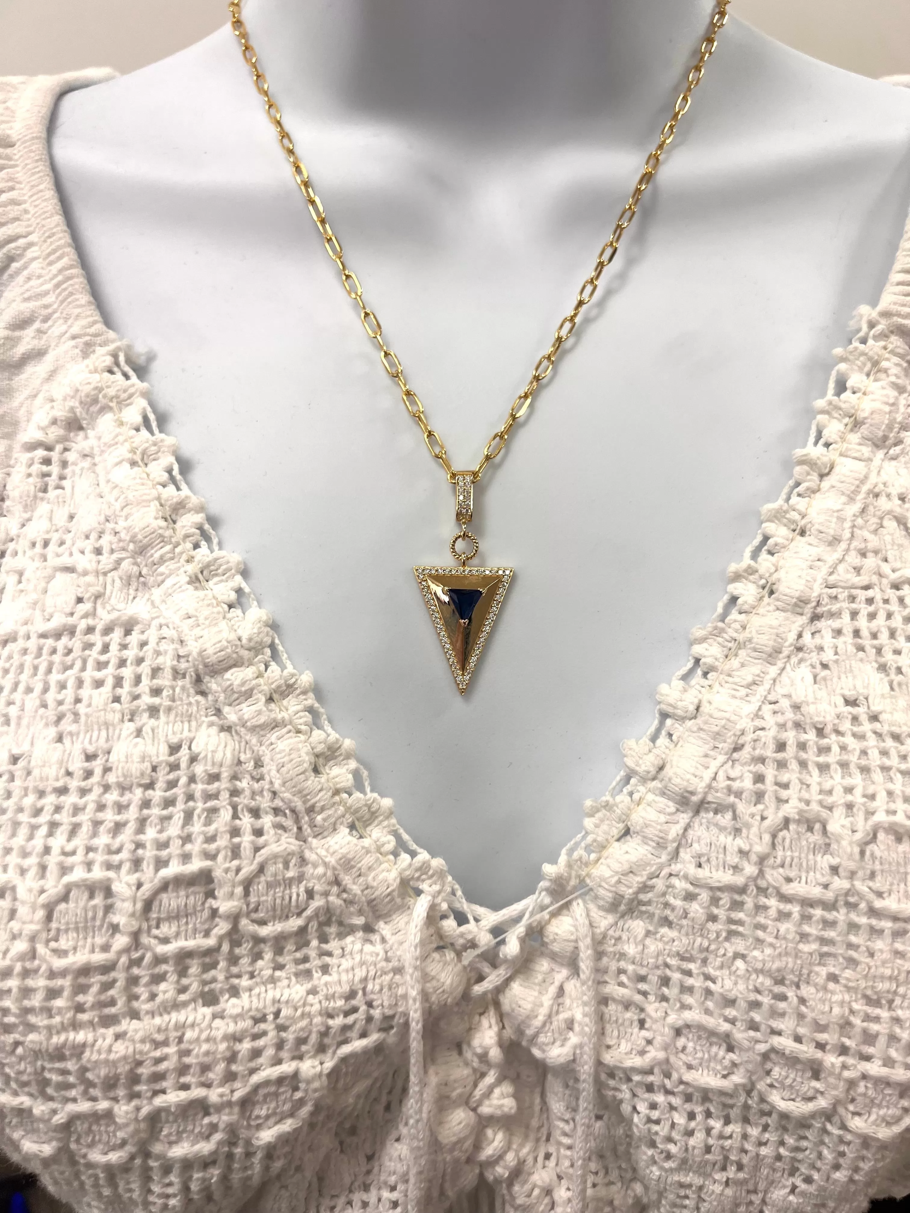 14K Yellow gold paperclip Triangle pendant Necklace