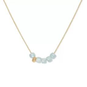 18K Gemstone Six Bead Necklace with Aquamarine