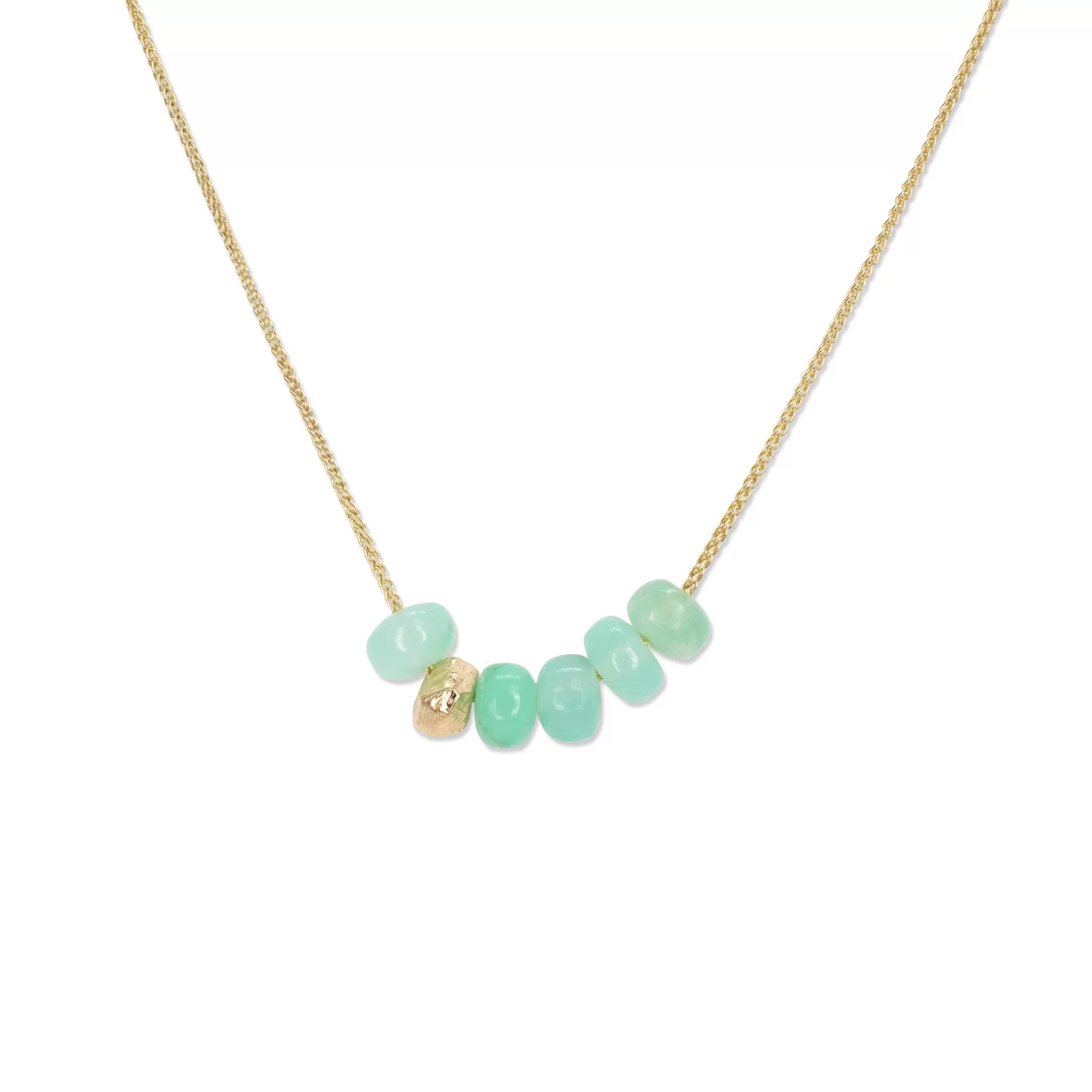 18K Gemstone Six Bead Necklace with Chrysoprase