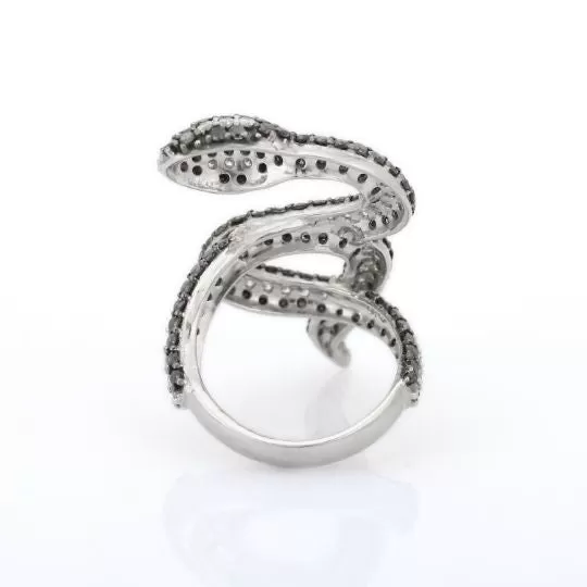 18K Gold Black & White Diamond Snake Ring