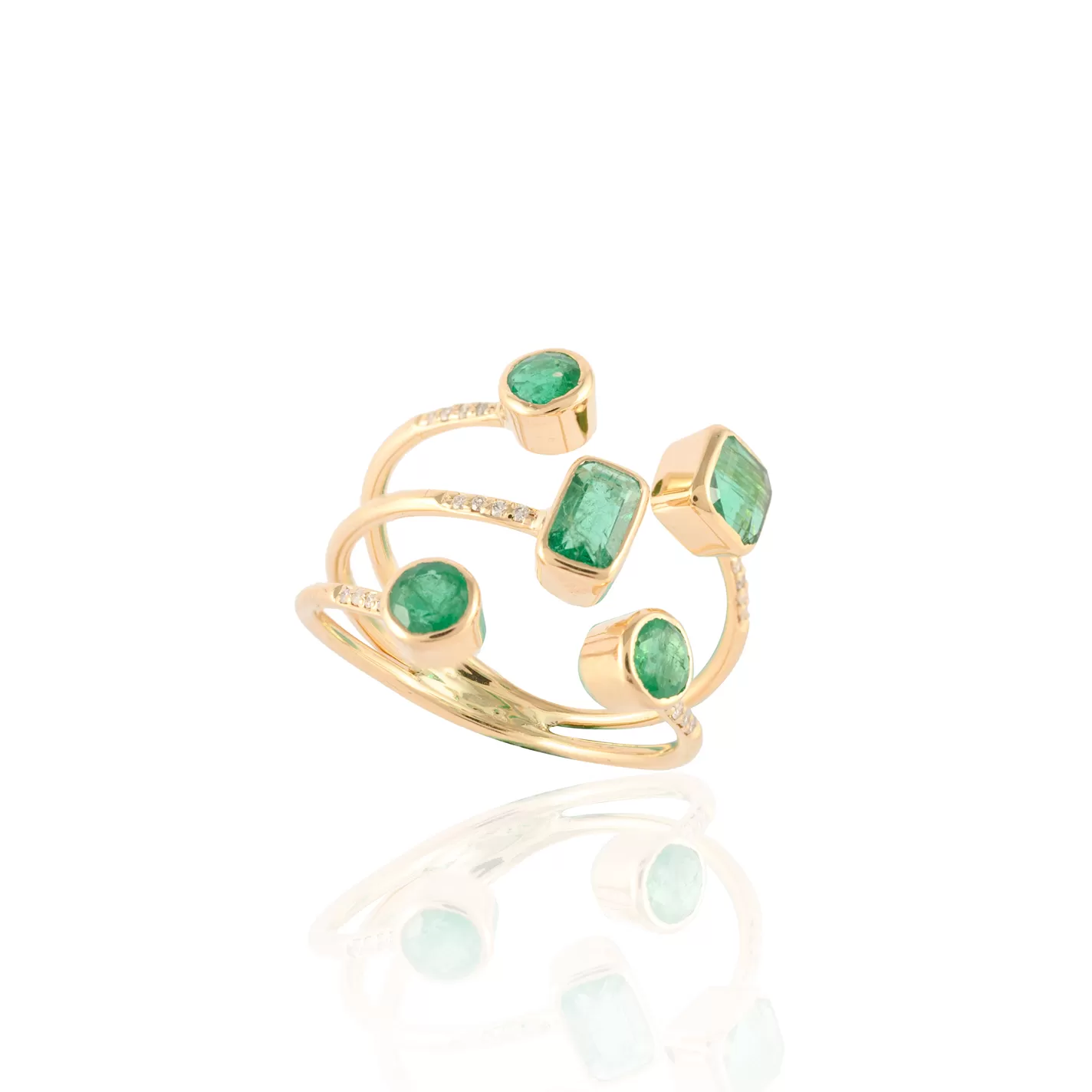 18K Yellow Gold Emerald Adjustable Ring