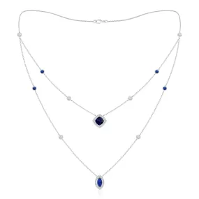 2.6 CT. Cushion & Marquise Cut Sapphire Halo Layered Necklace