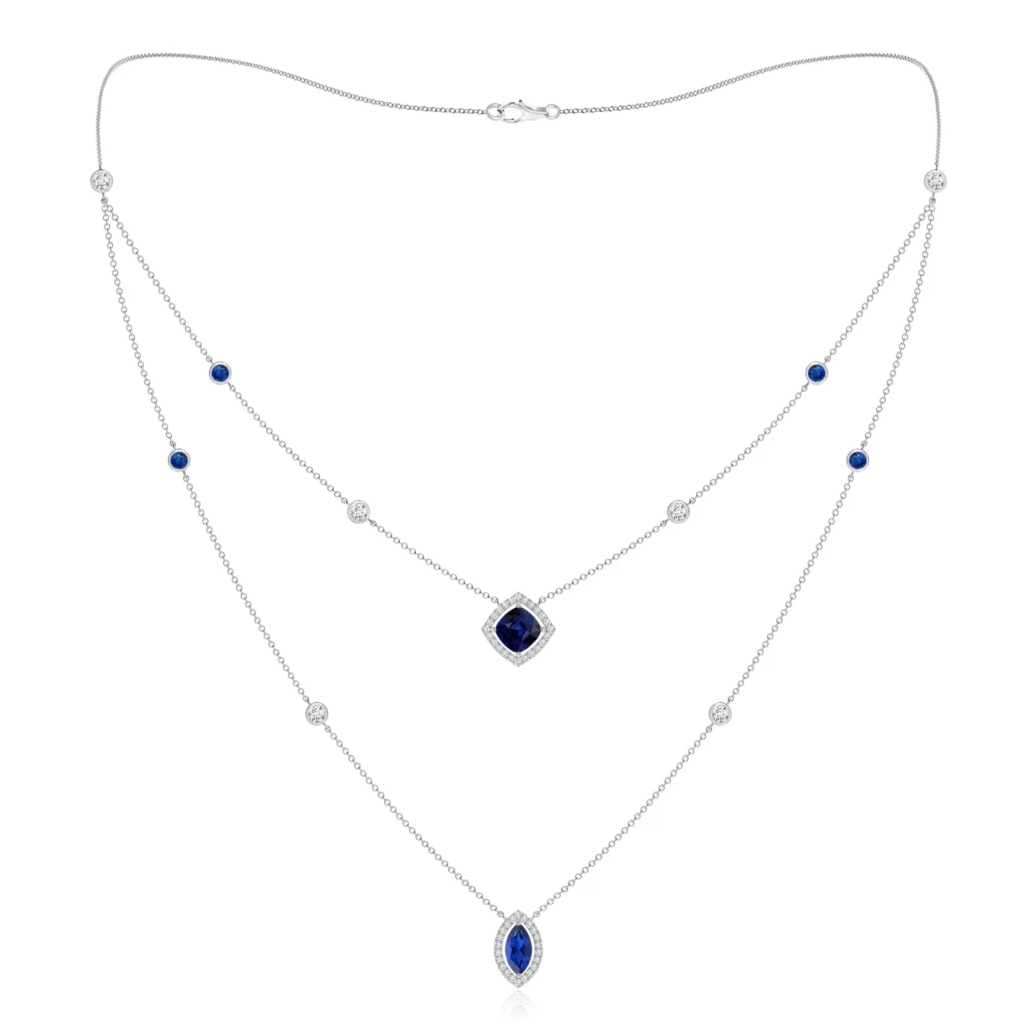 2.6 CT. Cushion & Marquise Cut Sapphire Halo Layered Necklace