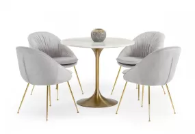 35 White And Gold Rounded Marble And Metal Dining Table