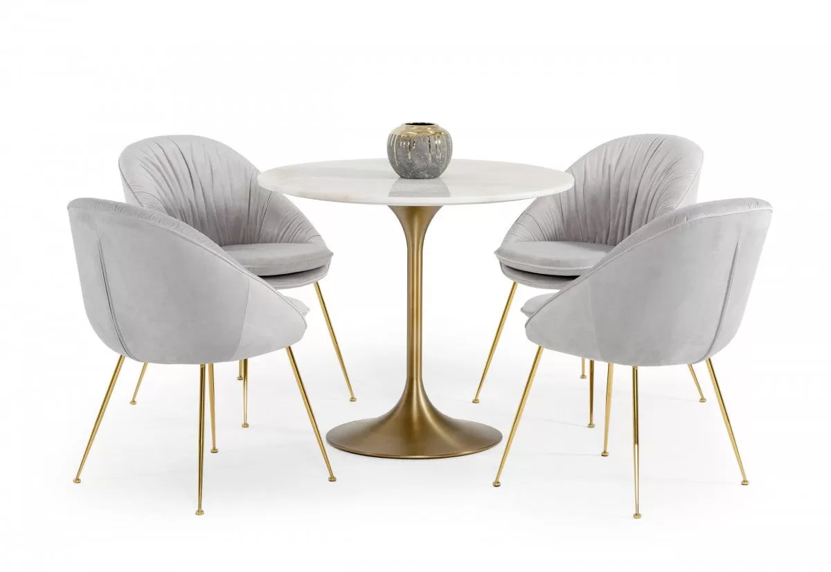 35 White And Gold Rounded Marble And Metal Dining Table