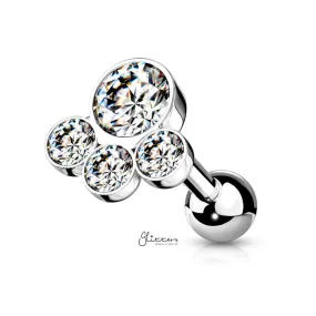 4 Round Gem Set Top Tragus Cartilage Barbell Stud - Silver