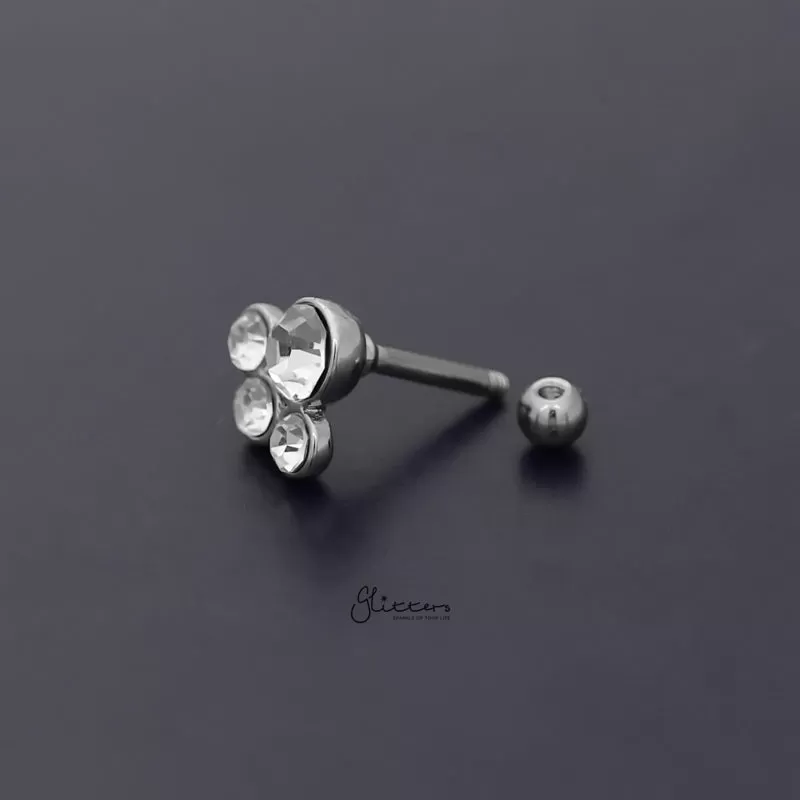 4 Round Gem Set Top Tragus Cartilage Barbell Stud - Silver