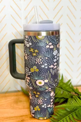 40oz Floral Print Tumbler, Charcoal