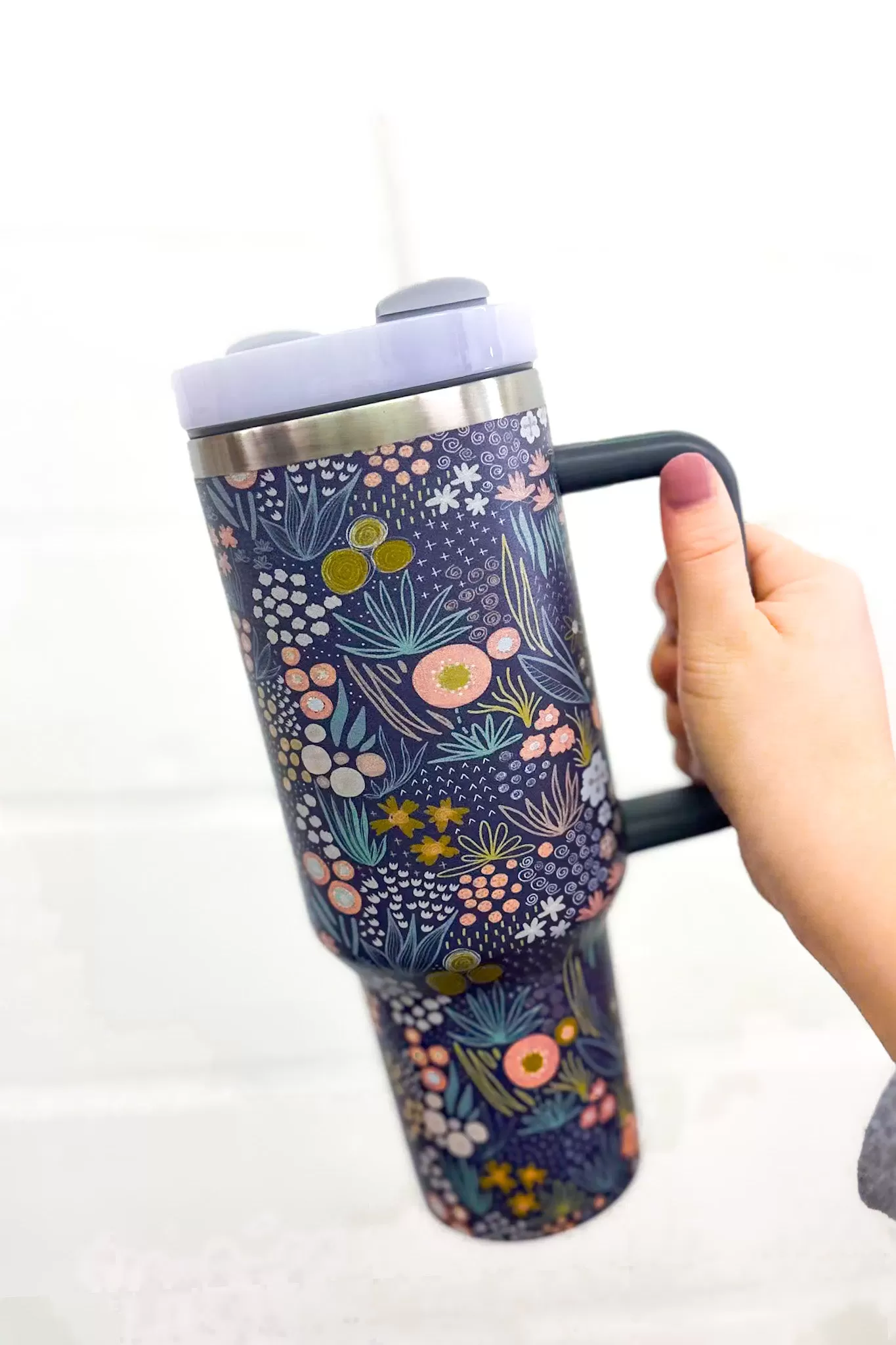 40oz Floral Print Tumbler, Charcoal