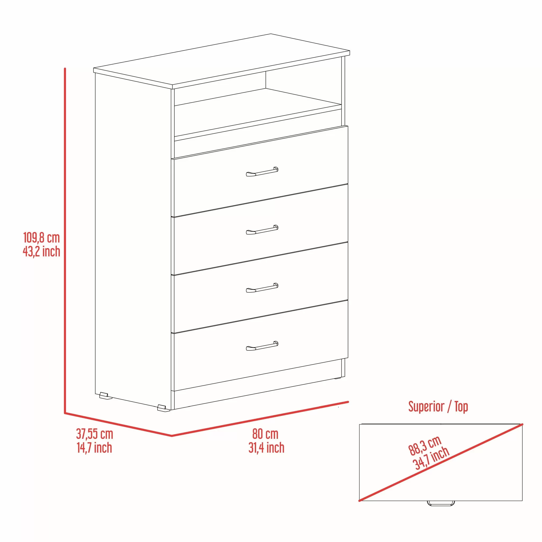 47 White Four Drawer Dresser