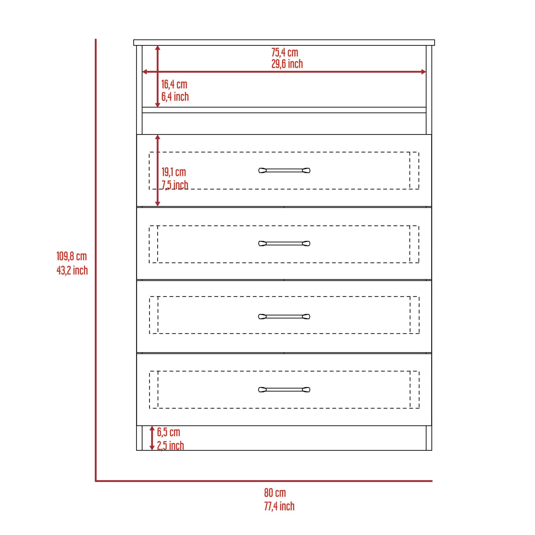 47 White Four Drawer Dresser