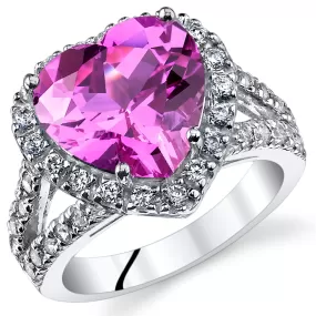 5.00 Carats Heart Shape Pink Sapphire Ring Sterling Silver Size 9