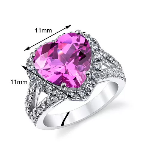 5.00 Carats Heart Shape Pink Sapphire Ring Sterling Silver Size 9