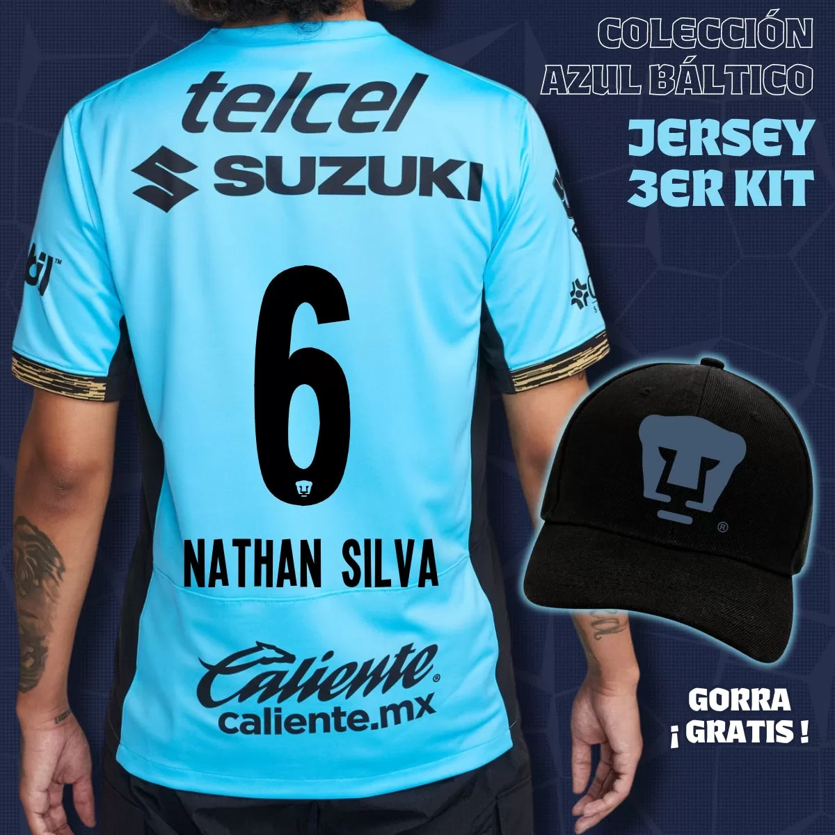 6 Nathanael Da Silva - Colección Azul Báltico - Jersey Tercer Kit   Gorra de Regalo