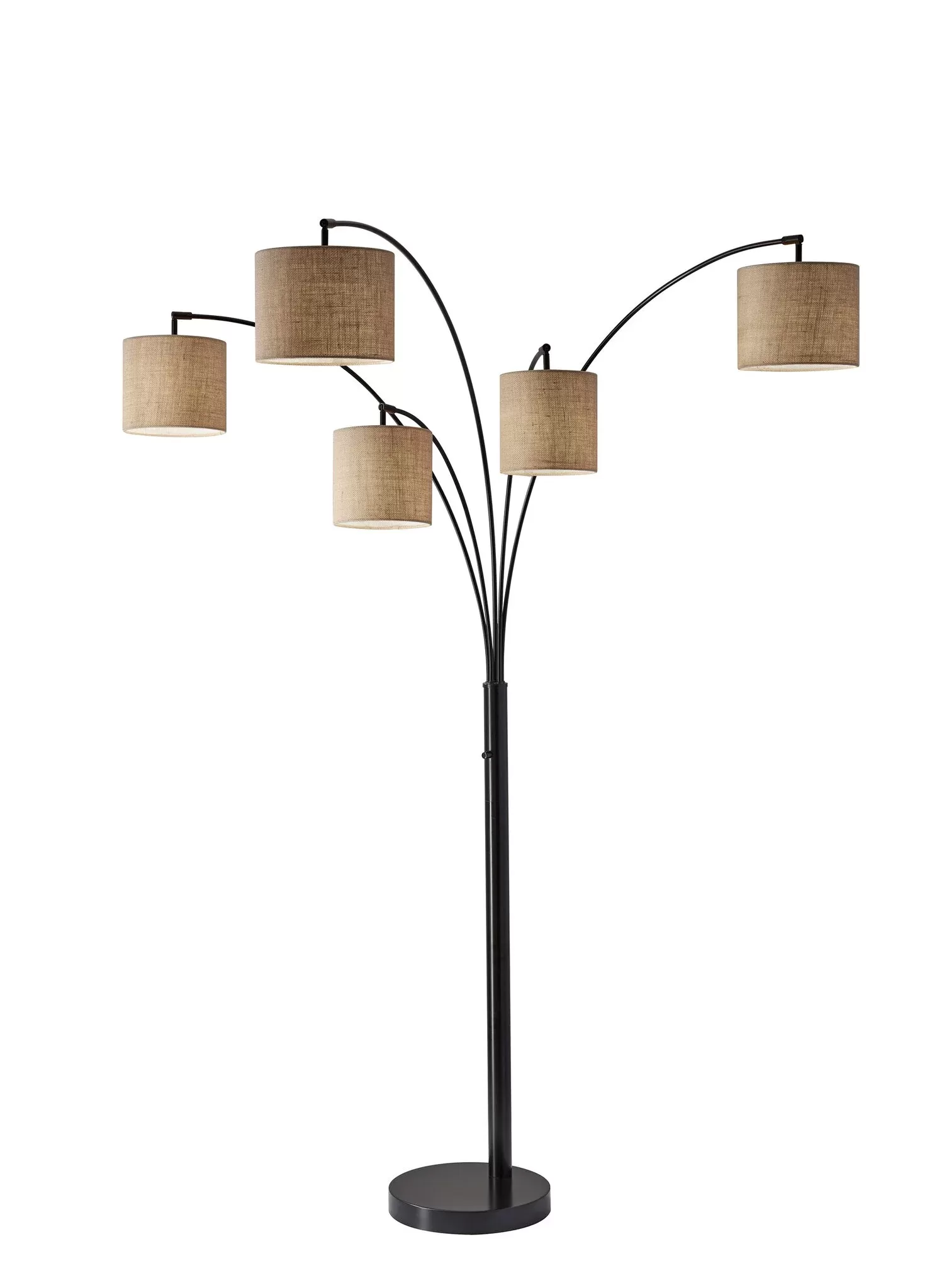 82 Black Five Light Tree Floor Lamp With Beige Solid Color Drum Shade