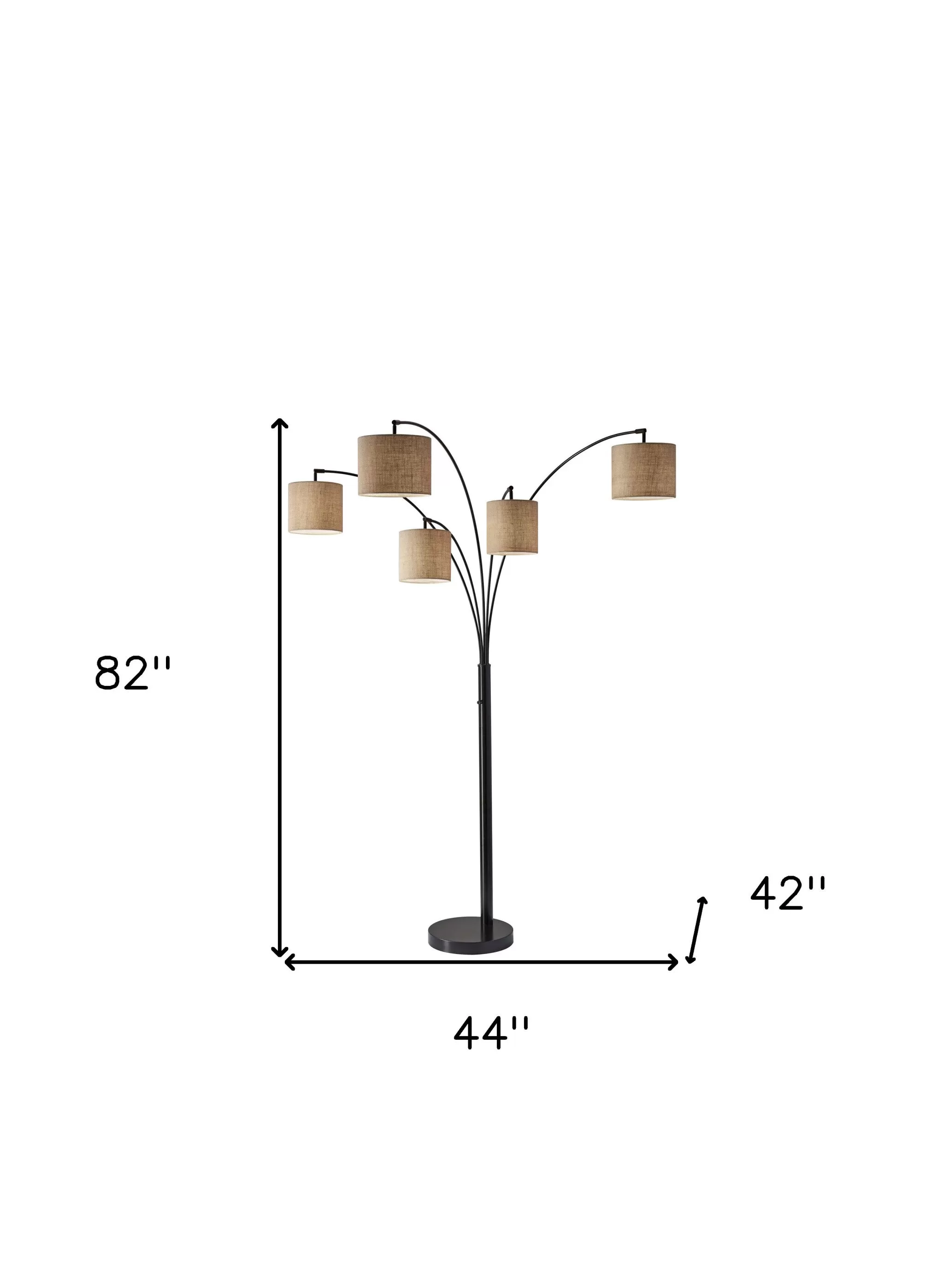 82 Black Five Light Tree Floor Lamp With Beige Solid Color Drum Shade