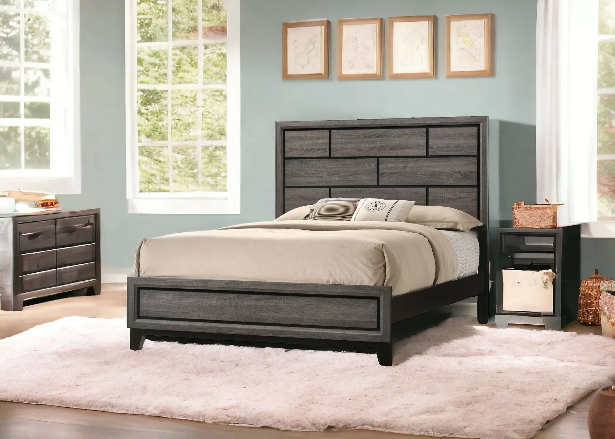 86 X 63 X 56 Queen Weathered Gray Paper Veneer Bed