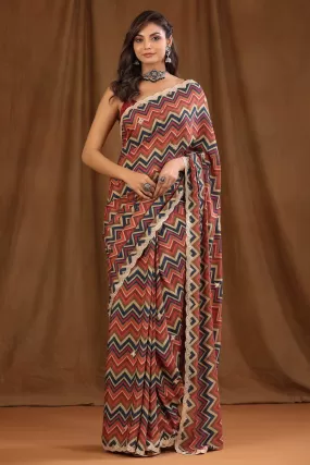 90Z703-NRO Multicolor Chevron Pattern Crepe Georgette Saree