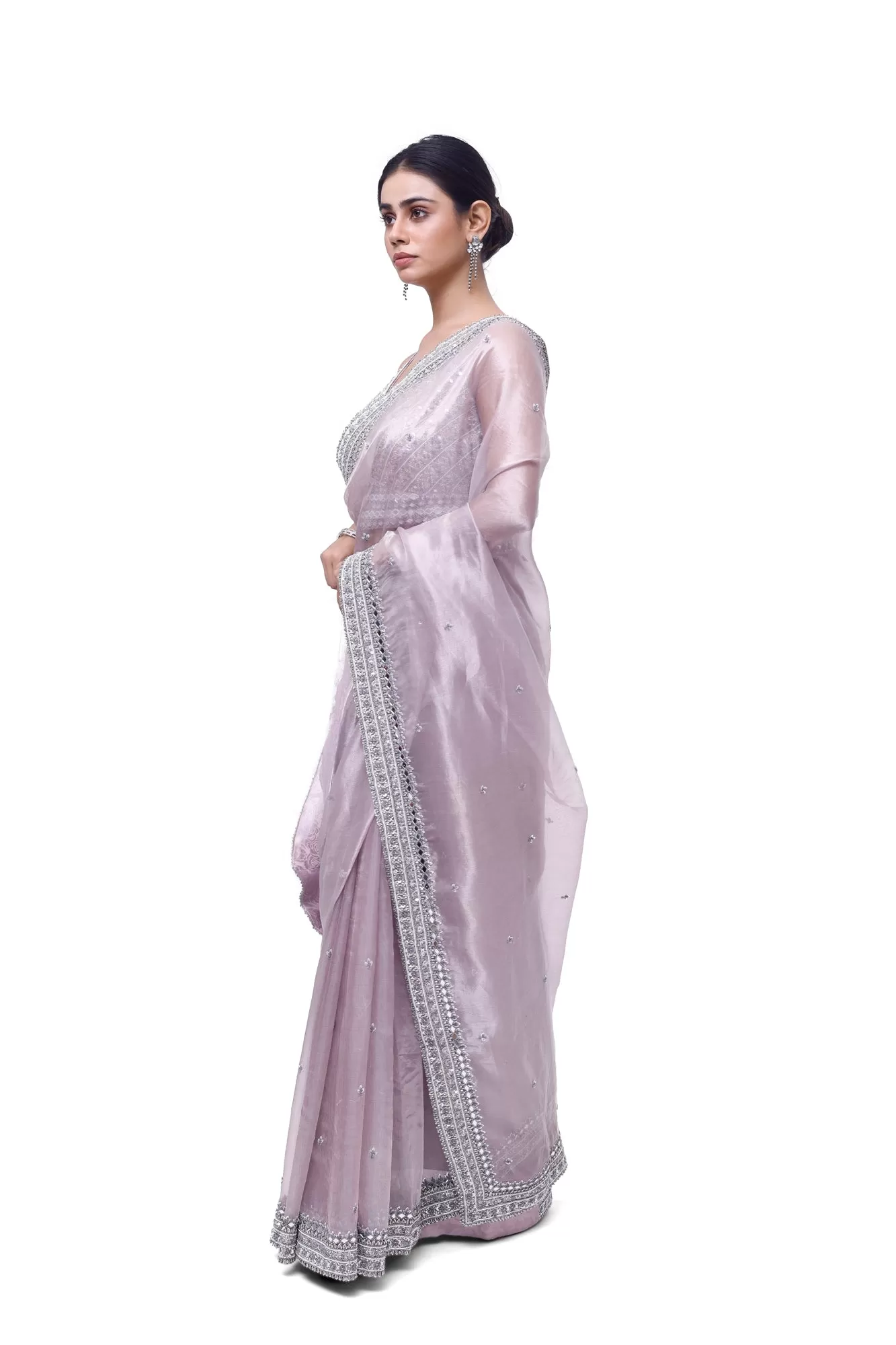 90Z985-RO Lilac Embroidered Tissue Saree with Blouse