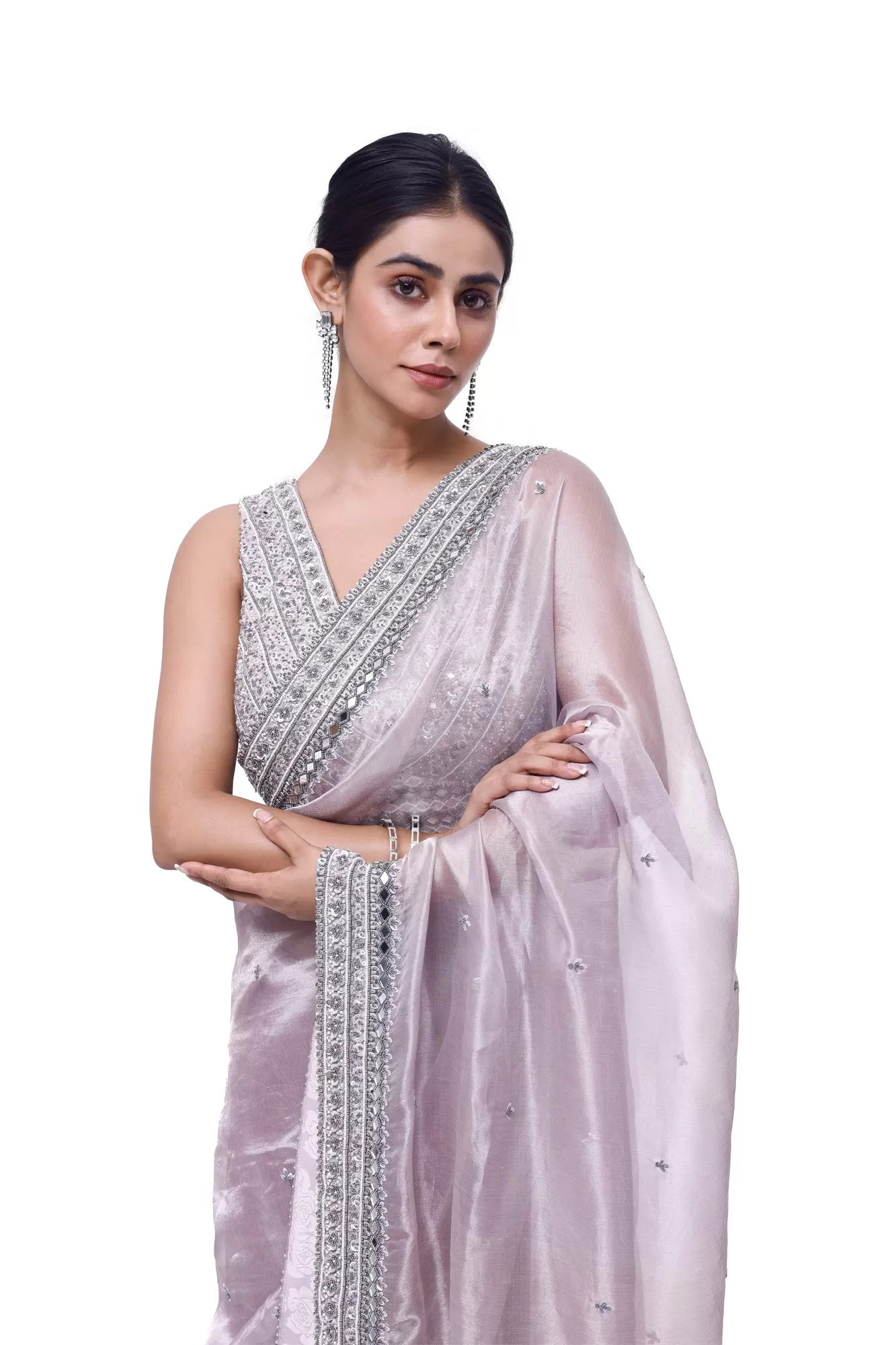 90Z985-RO Lilac Embroidered Tissue Saree with Blouse