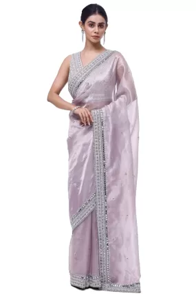 90Z985-RO Lilac Embroidered Tissue Saree with Blouse