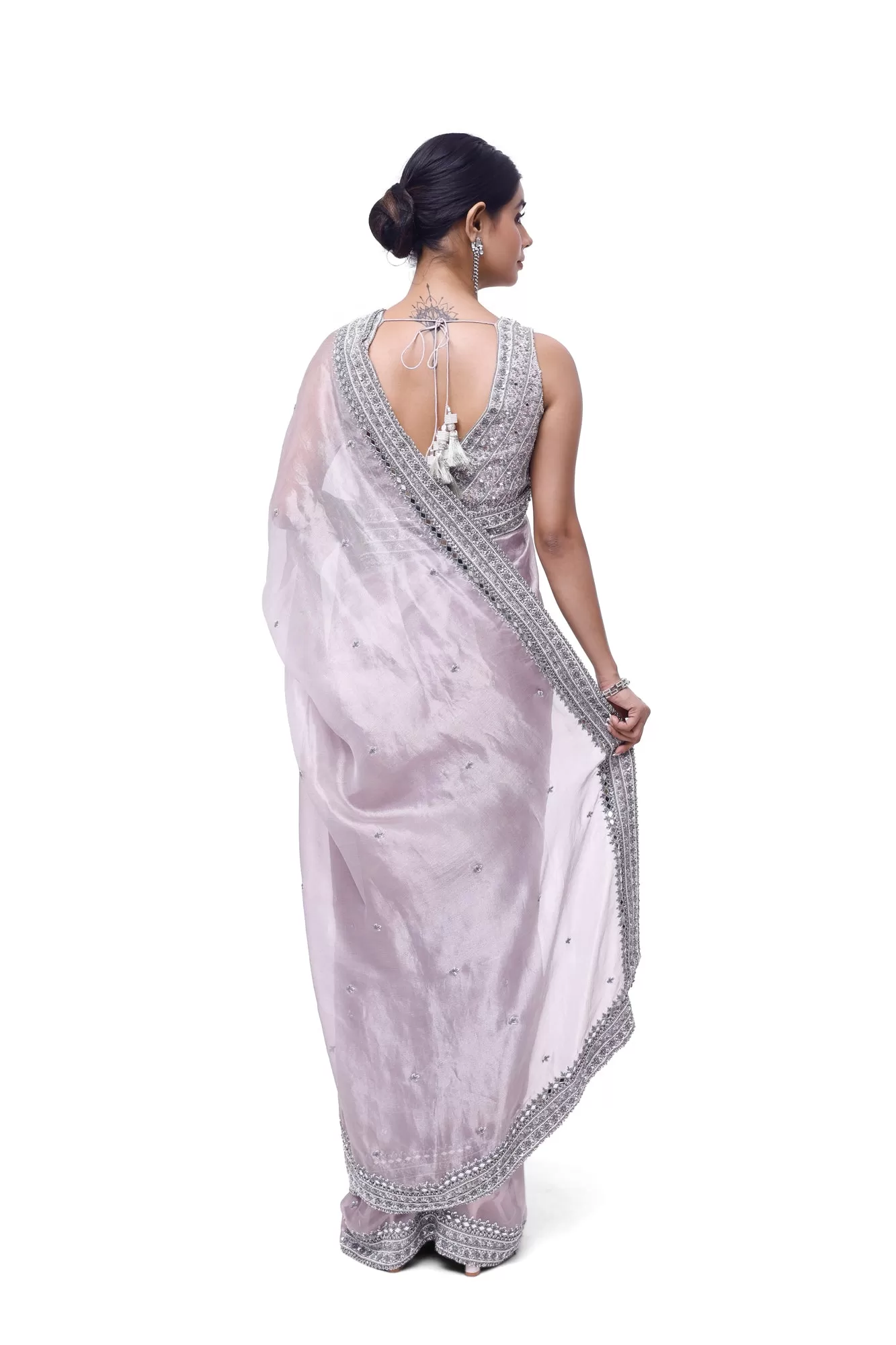 90Z985-RO Lilac Embroidered Tissue Saree with Blouse