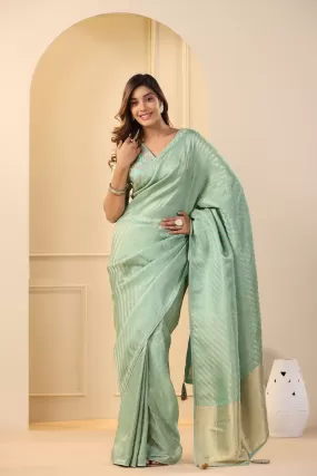 91Z175-RO Pastel Green Silk Saree with Embroidered Saree Blouse