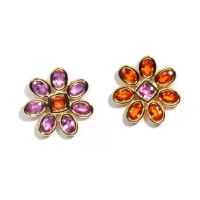 A & Furst - Fiori - Mismatched Button Earrings with Pink and Orange Sapphires, 18k Yellow Gold