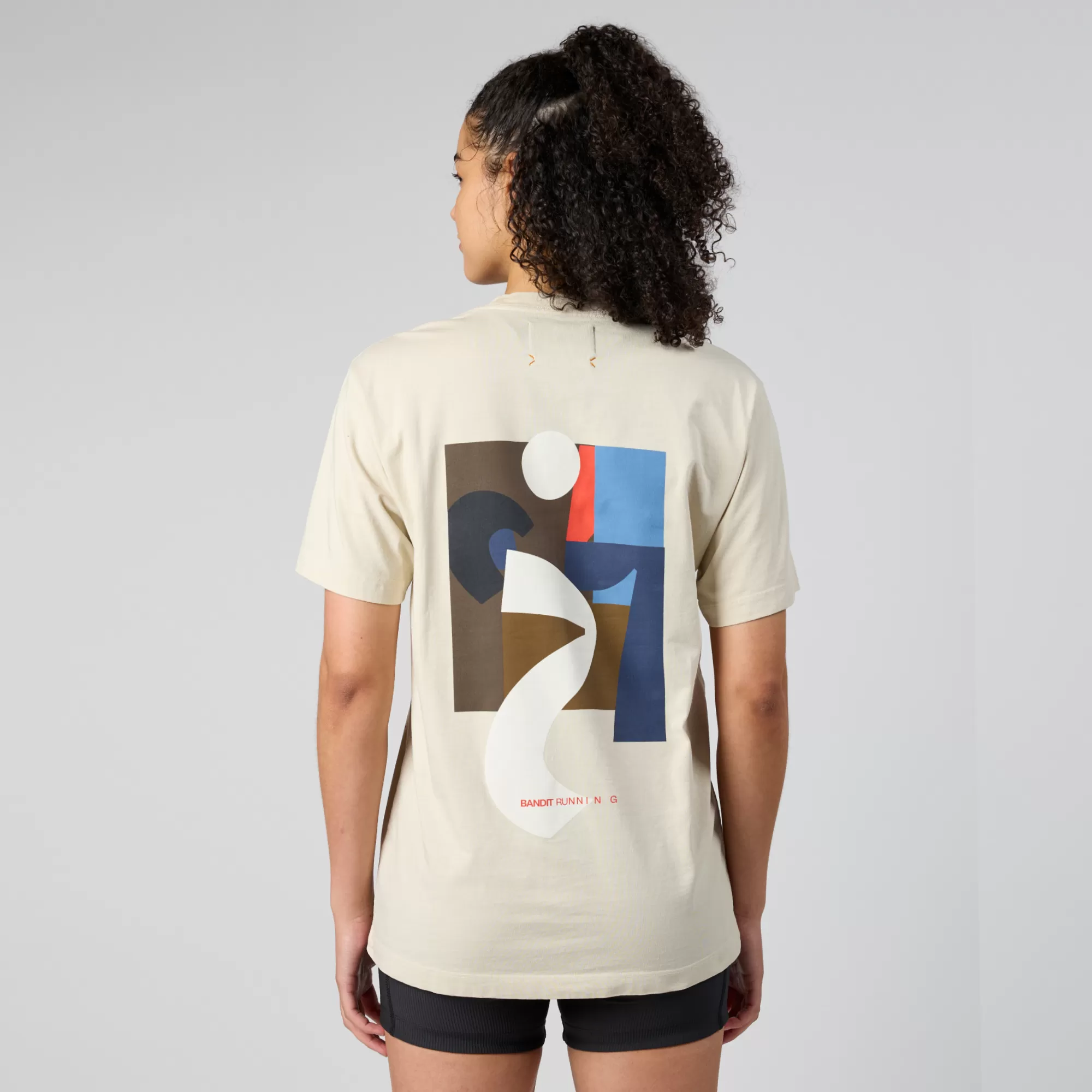 Abstract Multi-Runner Cotton Tee, Unisex - Champagne