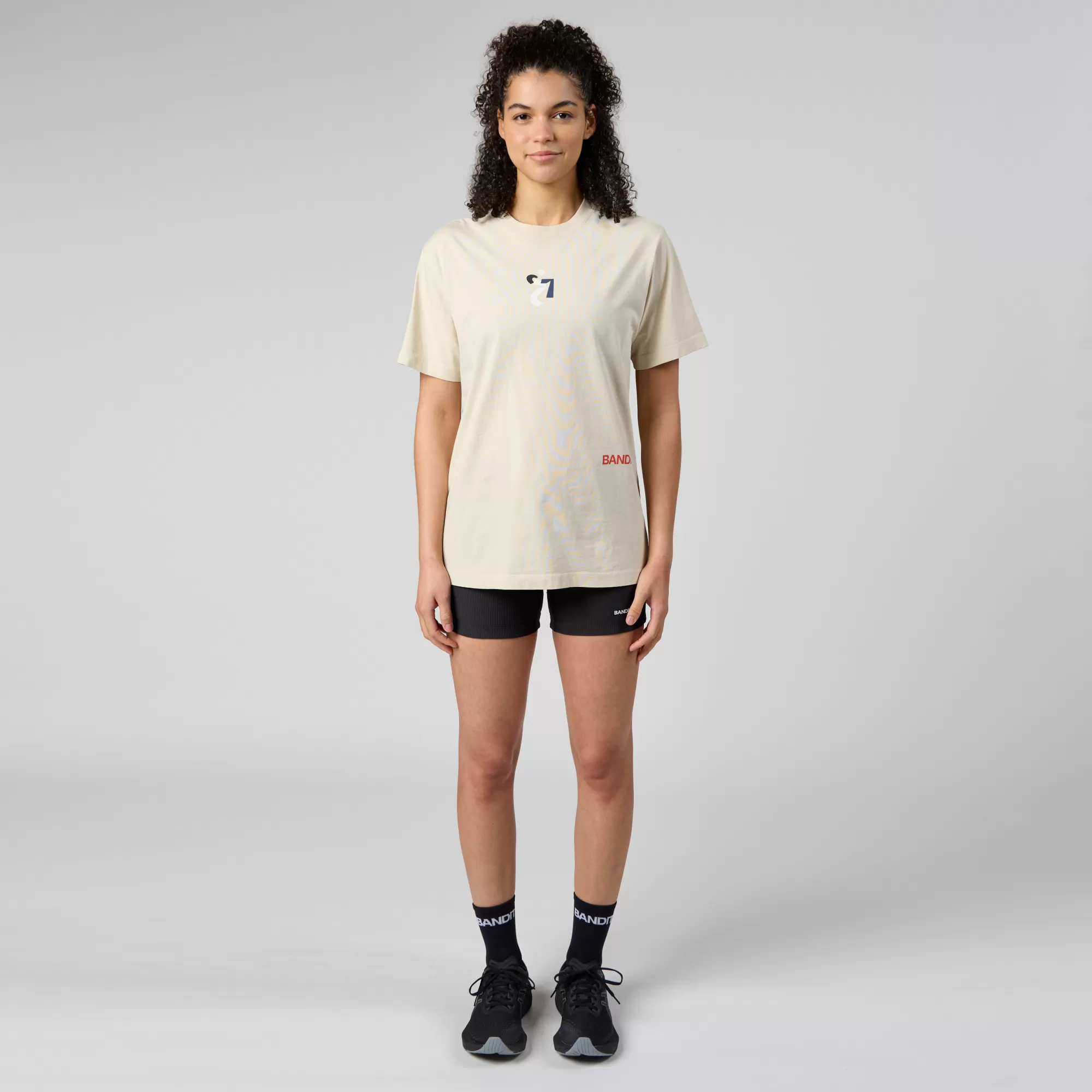 Abstract Multi-Runner Cotton Tee, Unisex - Champagne