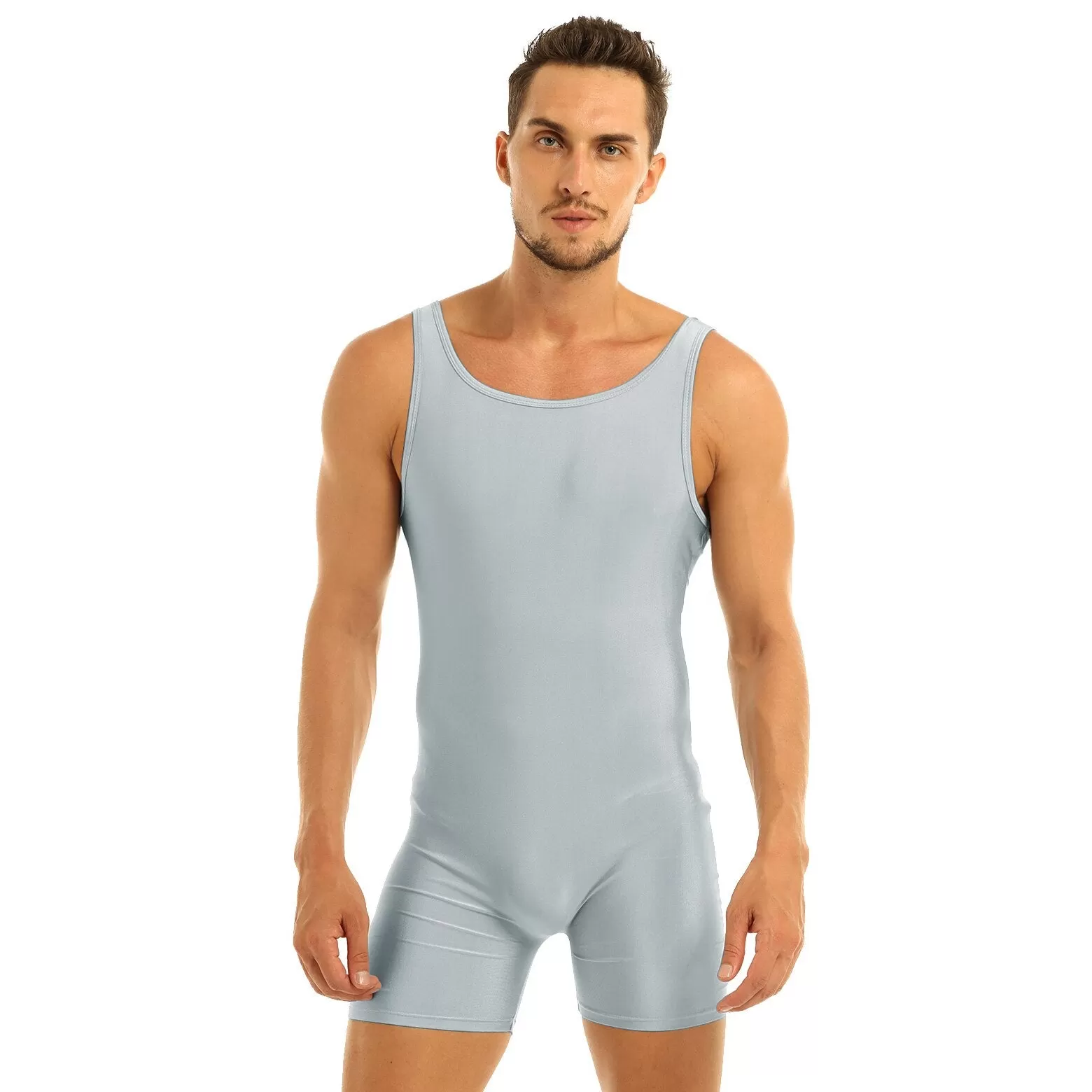 Adam Ballet Dance Shimmer Lycra Unitard Shorts for Men and Older Boys.  Available in Black, Navy and Gray