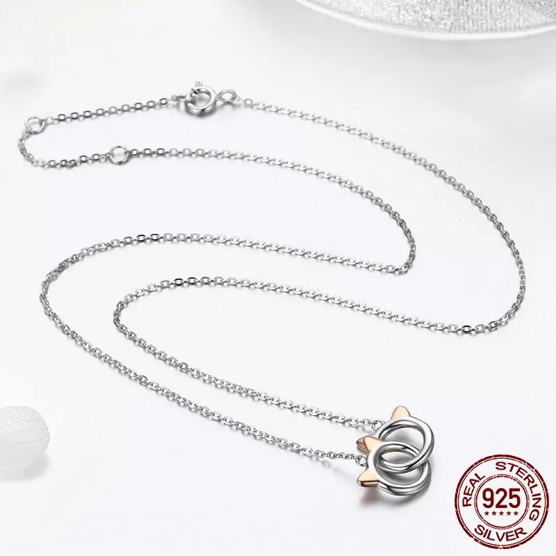 Adorable Double Cat Circles S925 Silver Necklaces