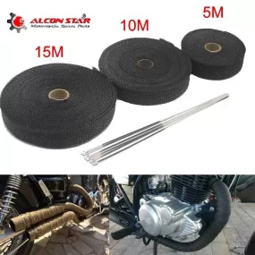 Alconstar- 5M/10M/15M Motorcycle Exhaust Thermal Tape Header Heat Wrap Manifold Insulation Roll Resistant with Stainless Ties