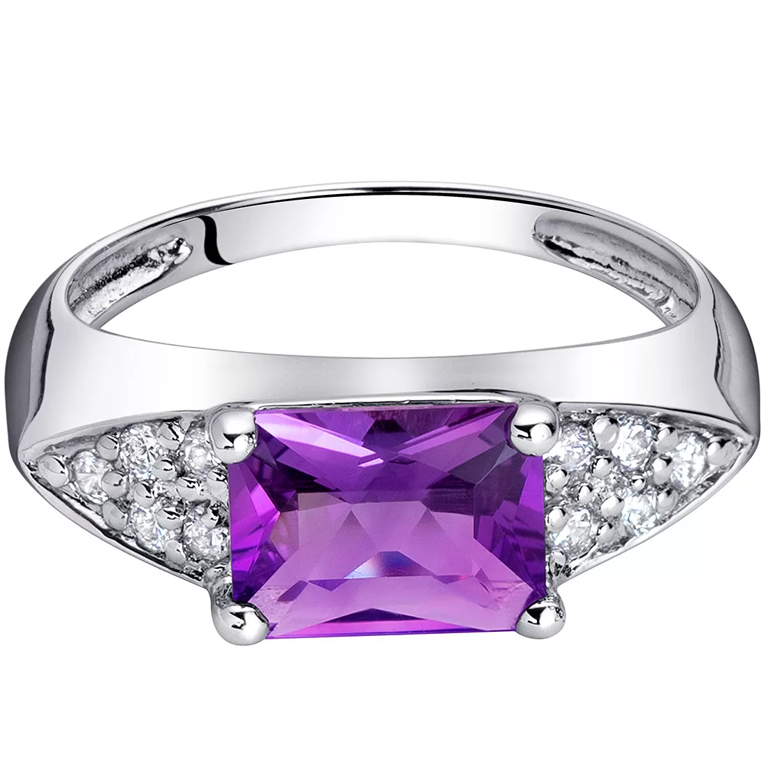 Amethyst Radiant Cut Sterling Silver Ring Size 7