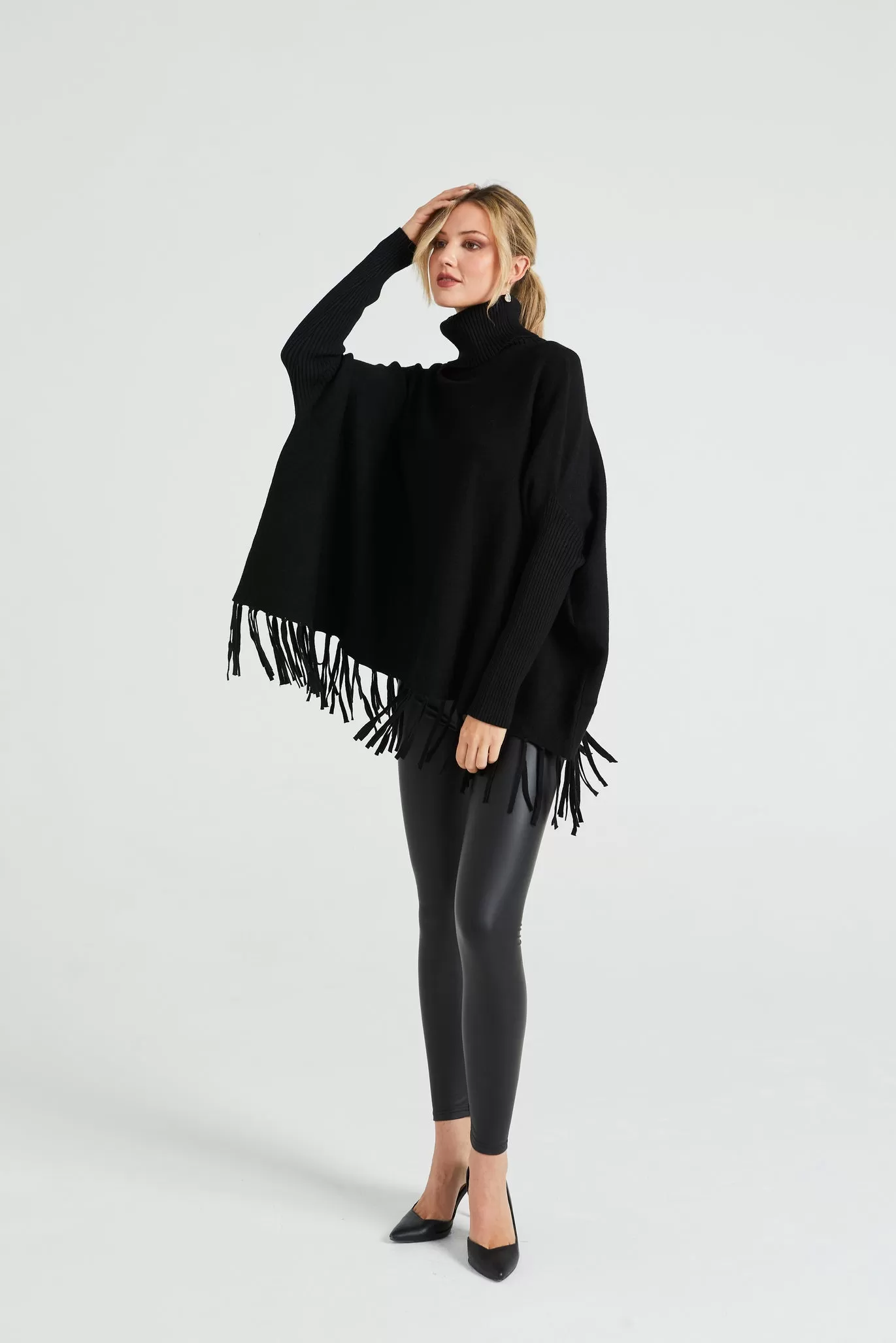 Angeleye High Neck Oversized Jumper With Tassled Hem