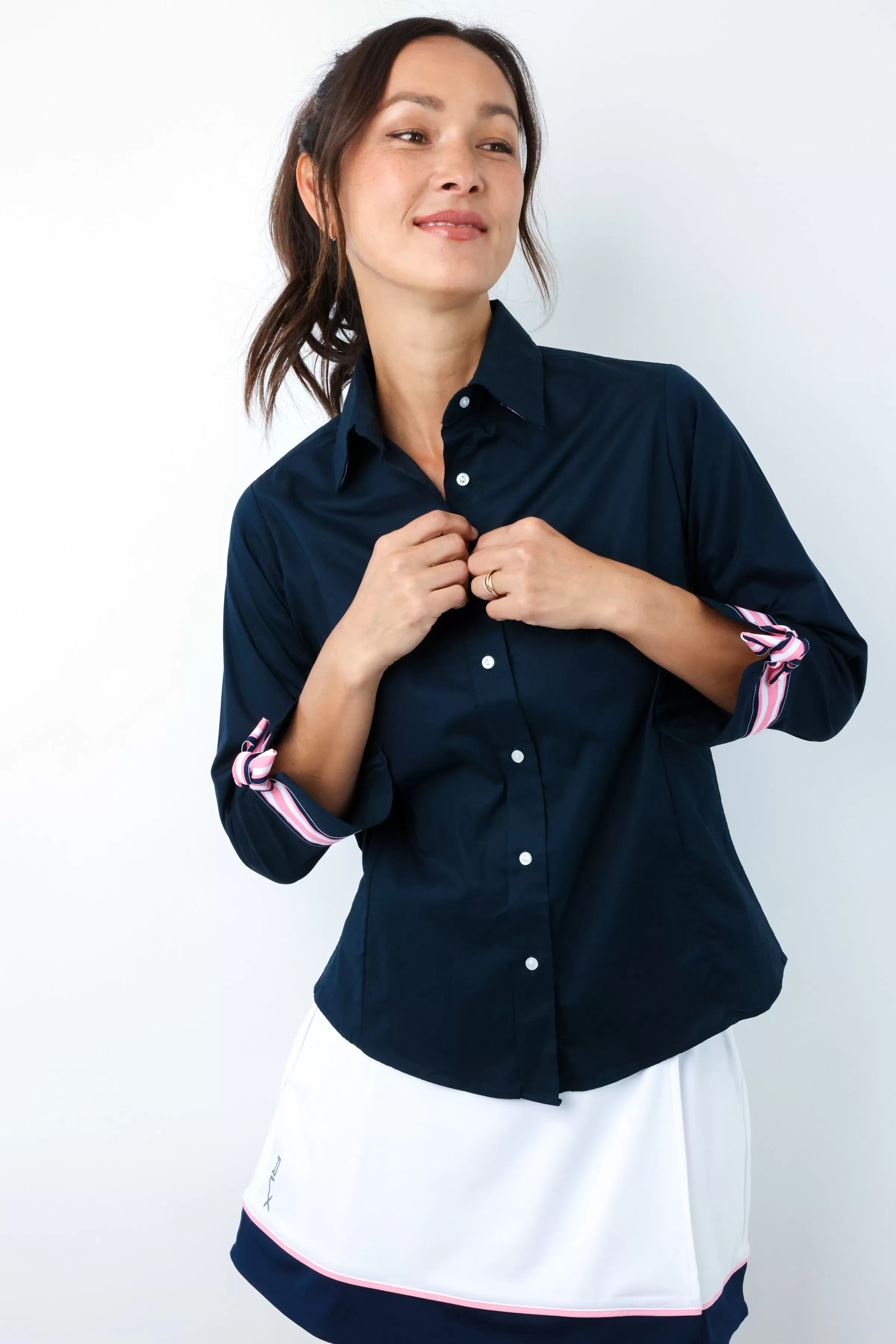 Ann 3/4 Sleeve Ribbon Tie Shirt