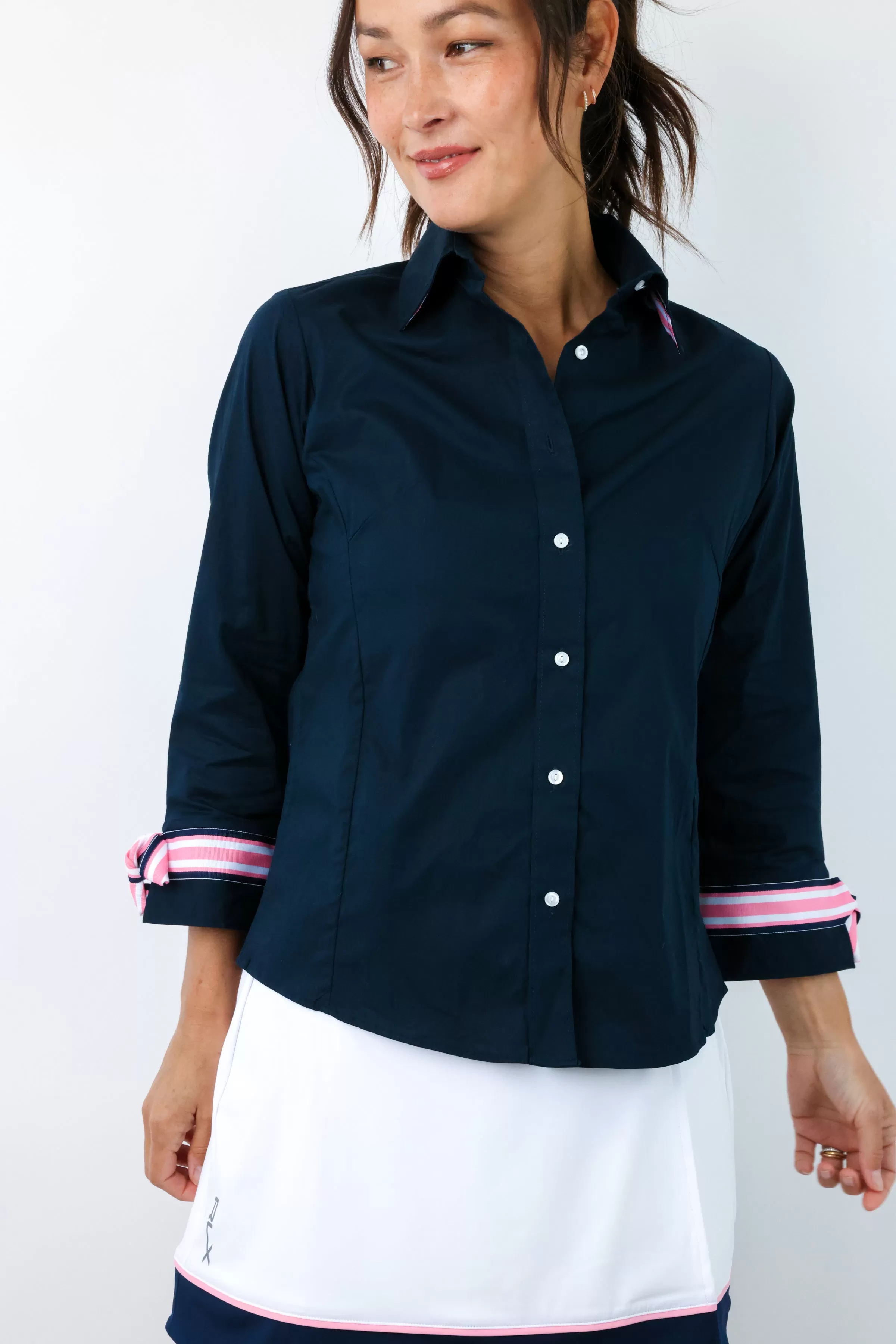 Ann 3/4 Sleeve Ribbon Tie Shirt