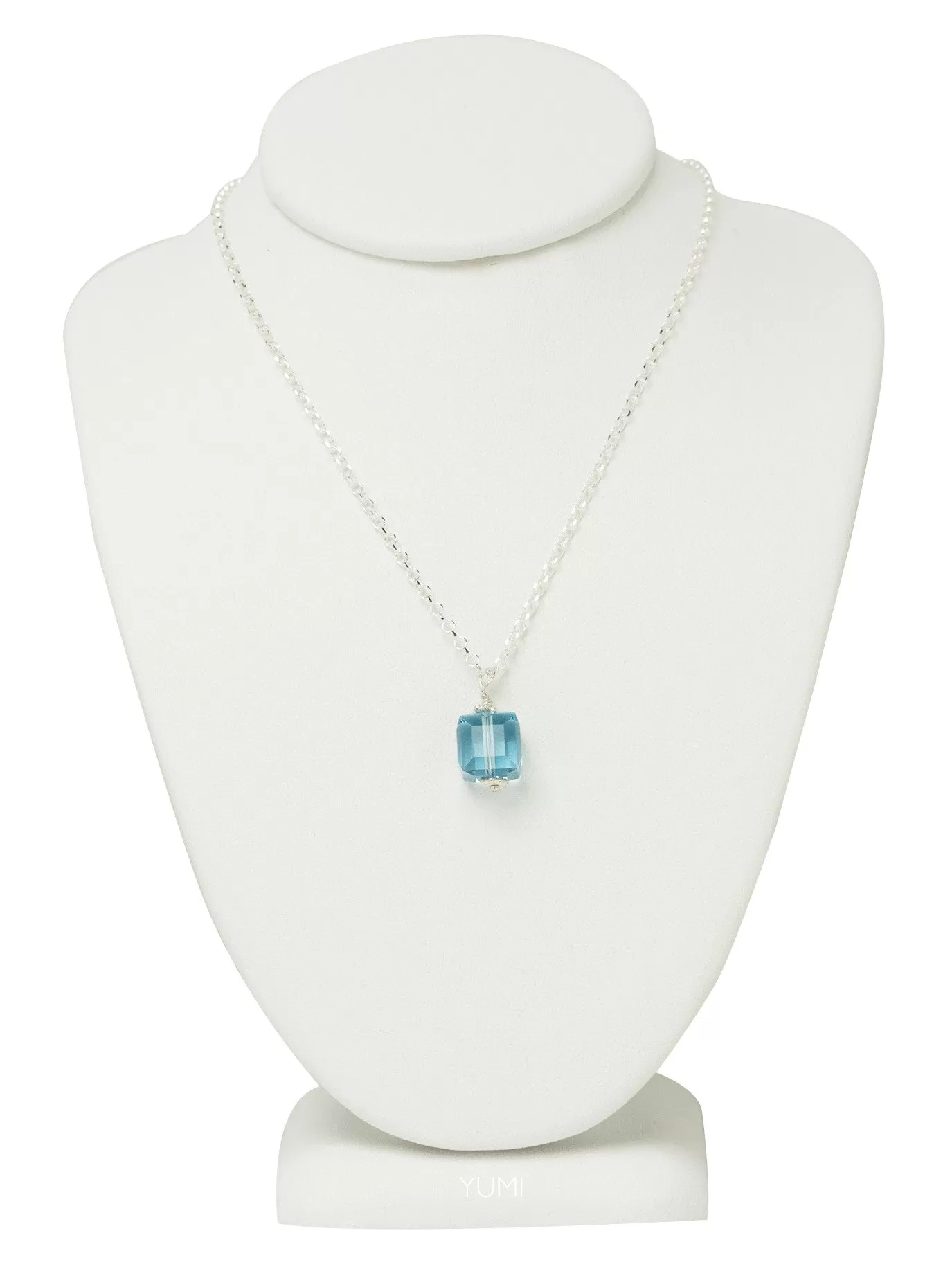 Aquamarine Blue Crystal Cube Necklace