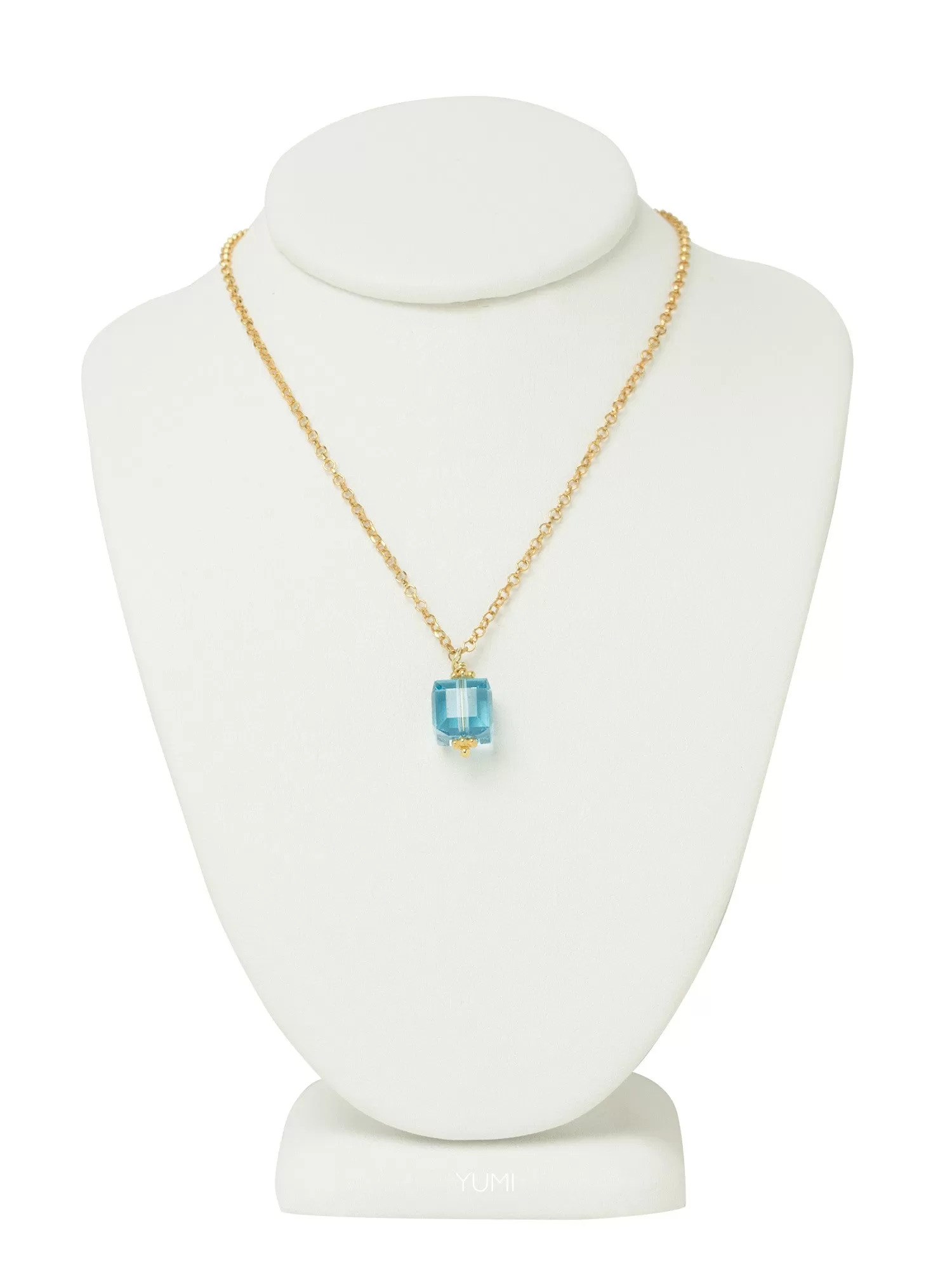 Aquamarine Blue Crystal Cube Necklace