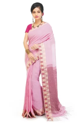 Baby pink handloom bengal cotton and linen saree