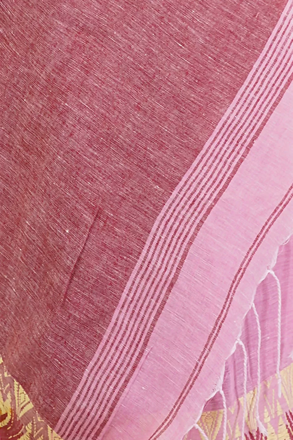 Baby pink handloom bengal cotton and linen saree