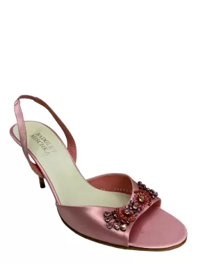 Badgley Mischka Pink Satin Embroidered Sandals Size 10.5