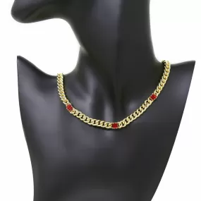 Baguette Cut CZ Stone Station Curb Chain Short Necklace