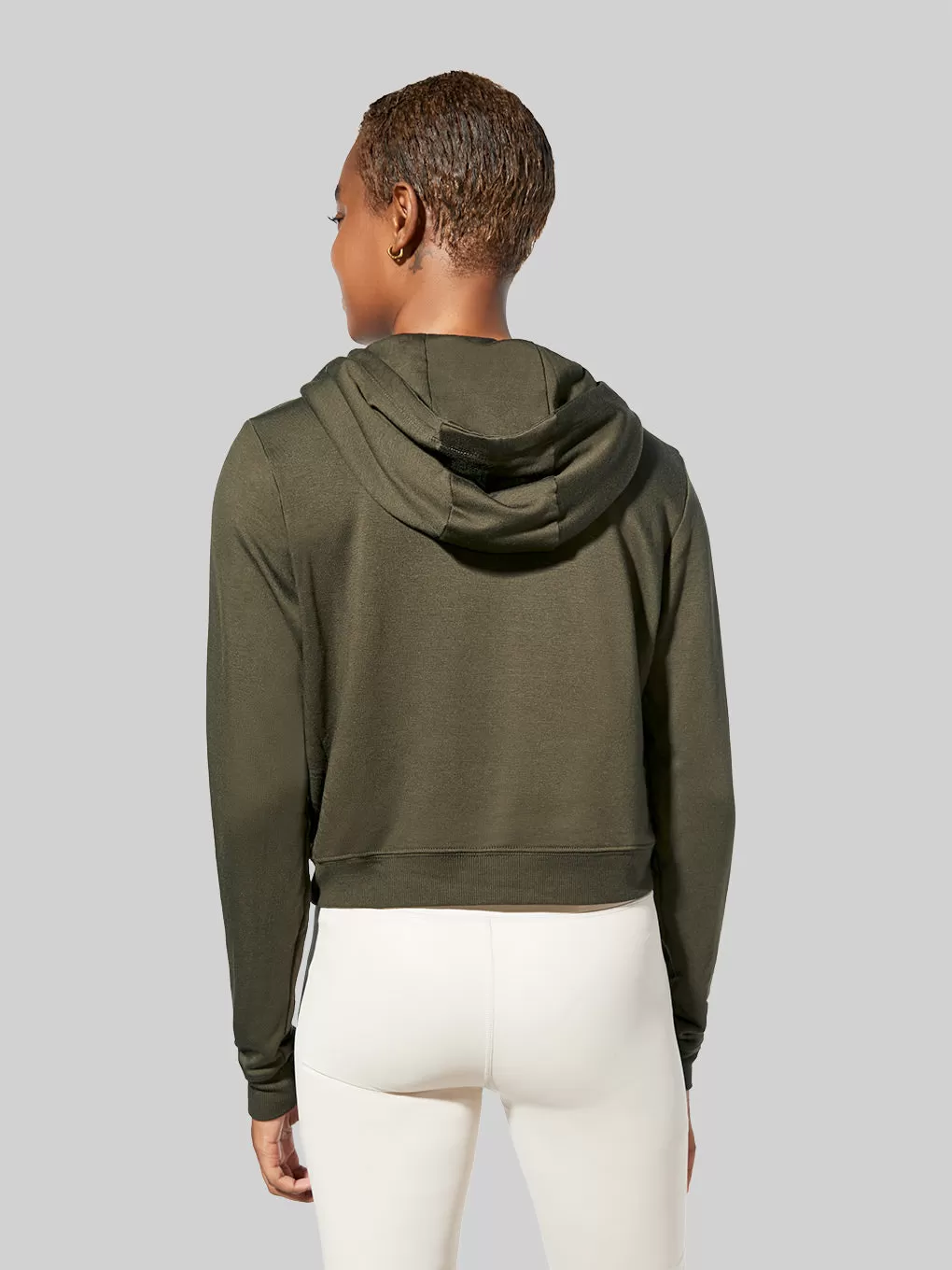 BARRY'S DARK OLIVE MODAL CROP HOODIE