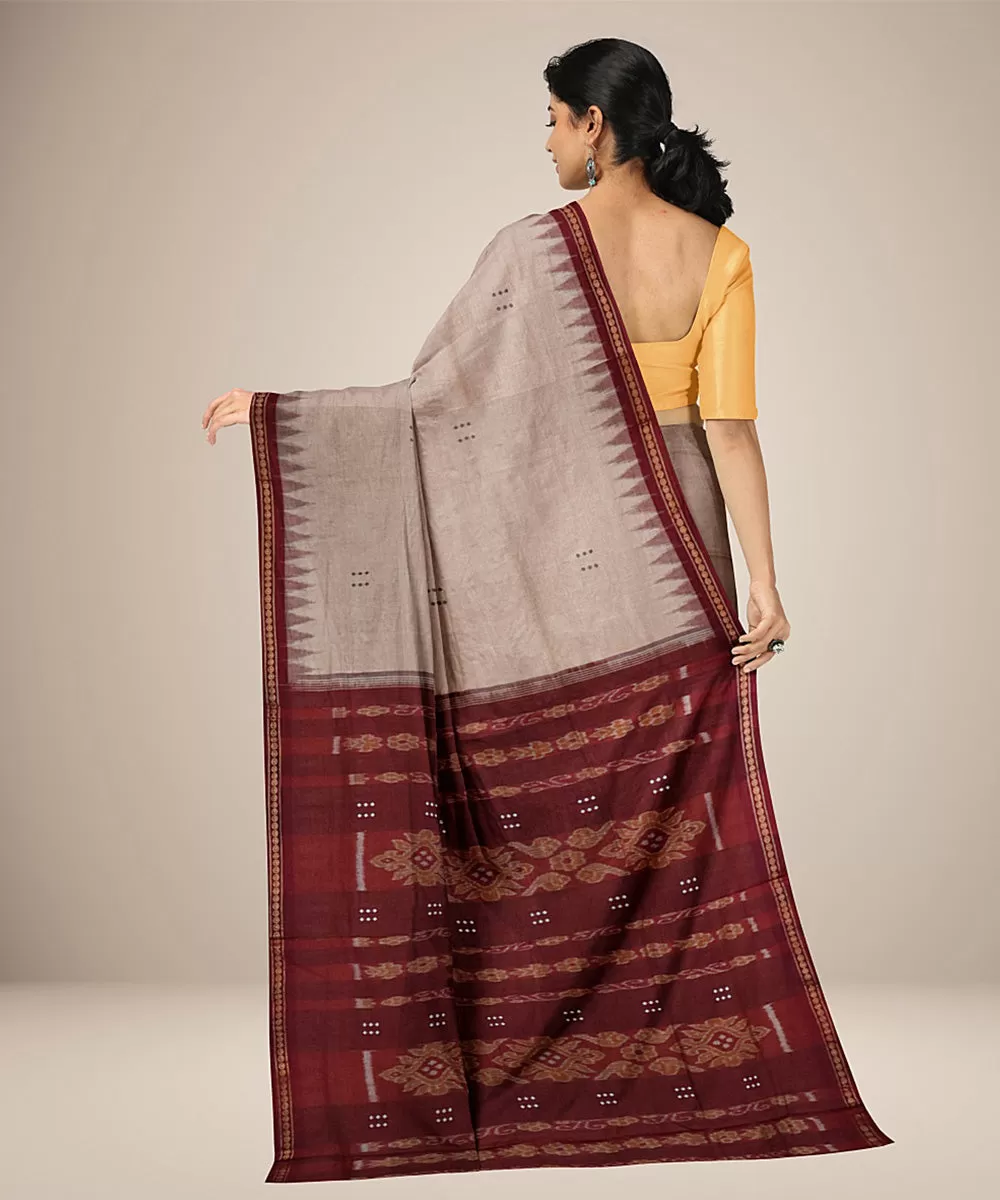 Beige dark red cotton handwoven nuapatna saree