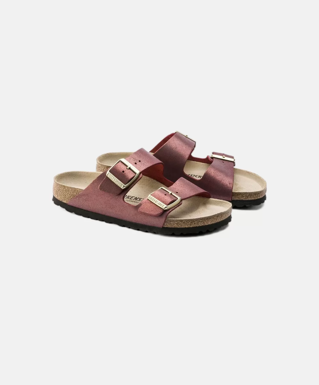 Birkenstock Arizona Leather Washed Metallic Port Sandals